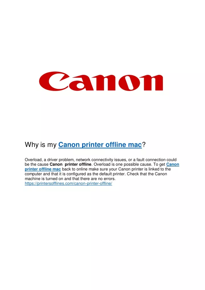 why is my canon printer offline mac overload