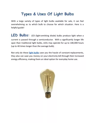 Types & Uses Of Light Bulbs