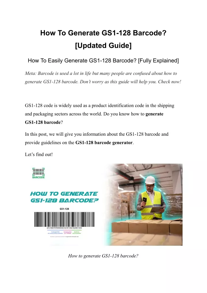 how to generate gs1 128 barcode