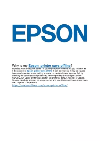 Why is my Epson  printer says offline?
