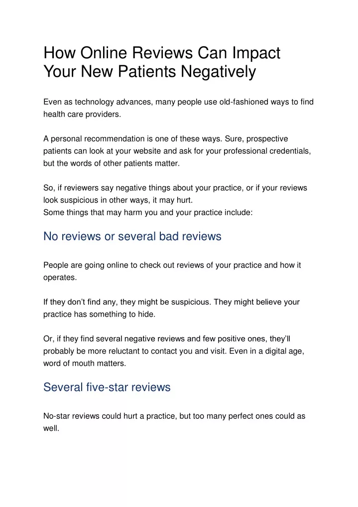 how online reviews can impact your new patients