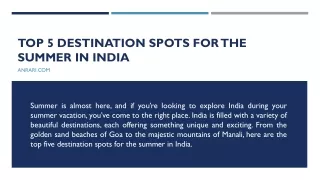Top 5 Destination Spots for the Summer in India - Anrari