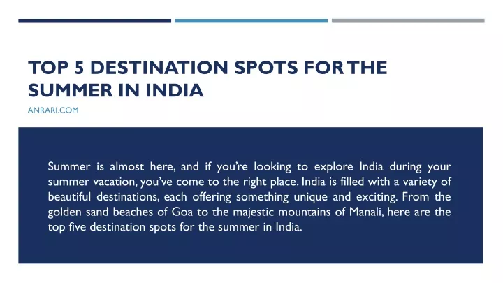 top 5 destination spots for the summer in india