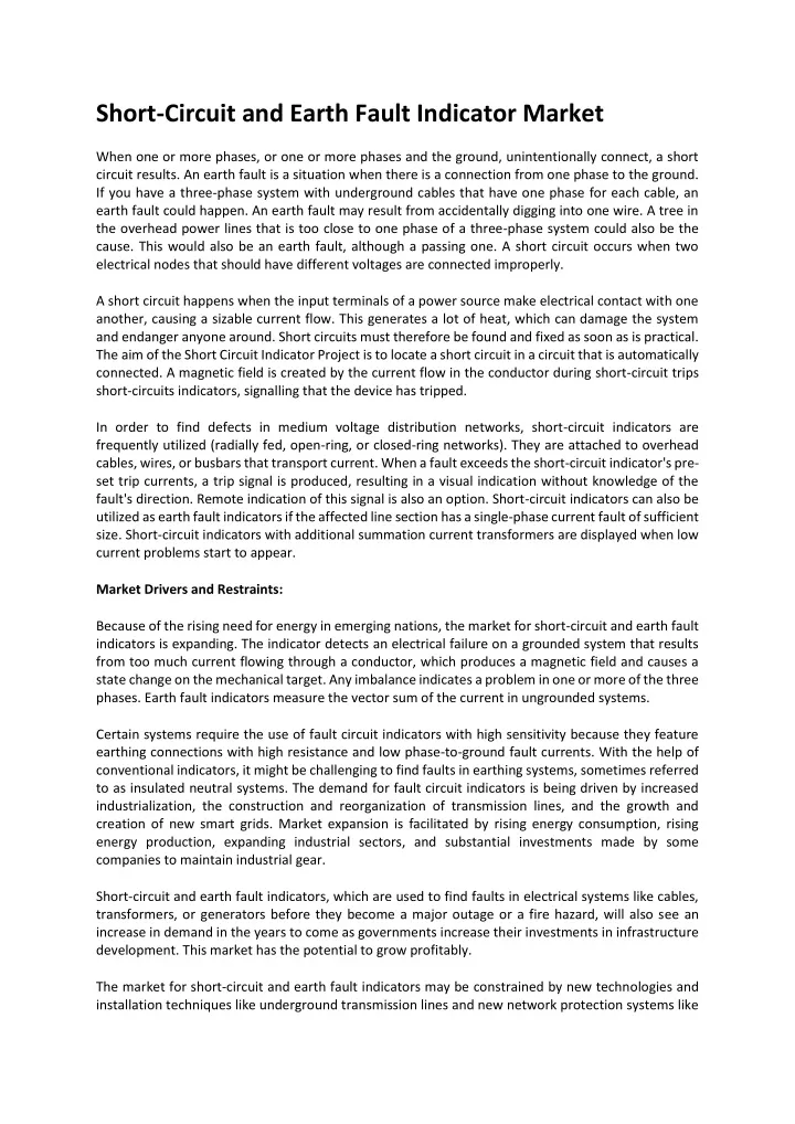 short circuit and earth fault indicator market