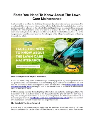 Facts You Need To Know About The Lawn Care Maintenance