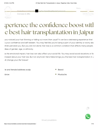 Best Safe Hair Transplantation in Jaipur, Rajasthan India- Hera Hebe