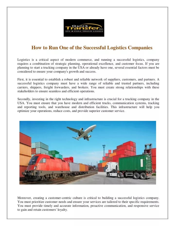 how to run one of the successful logistics