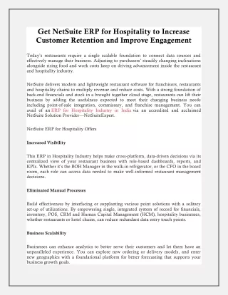 Get NetSuite ERP for Hospitality to Increase Customer Retention and Improve Engagement