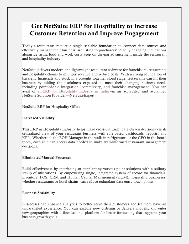 get netsuite erp for hospitality to increase