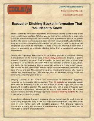 Excavator Ditching Bucket Information That You Need to Know