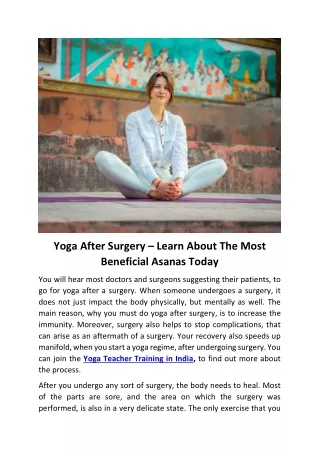 Yoga After Surgery – Learn About The Most Beneficial Asanas Today