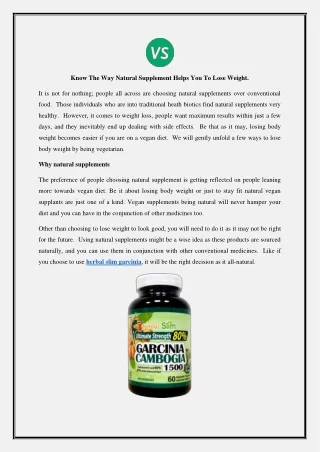Know The Way Natural Supplement Helps You To Lose Weight