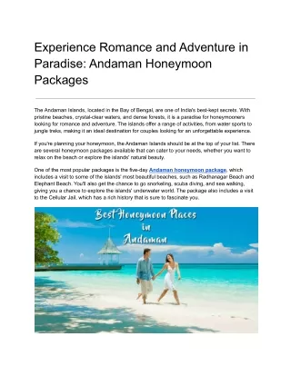 Andaman Honeymoon Packages