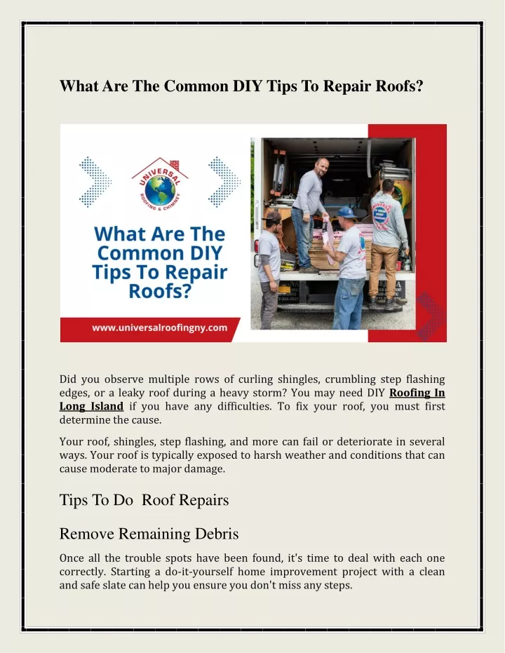 what are the common diy tips to repair roofs