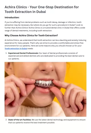 Achira Clinics - Your One-Stop Destination for Tooth Extraction in Dubai