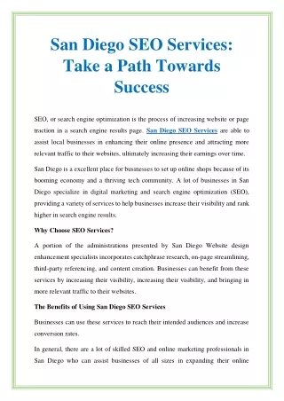 San Diego SEO Services Take a Path Towards Success