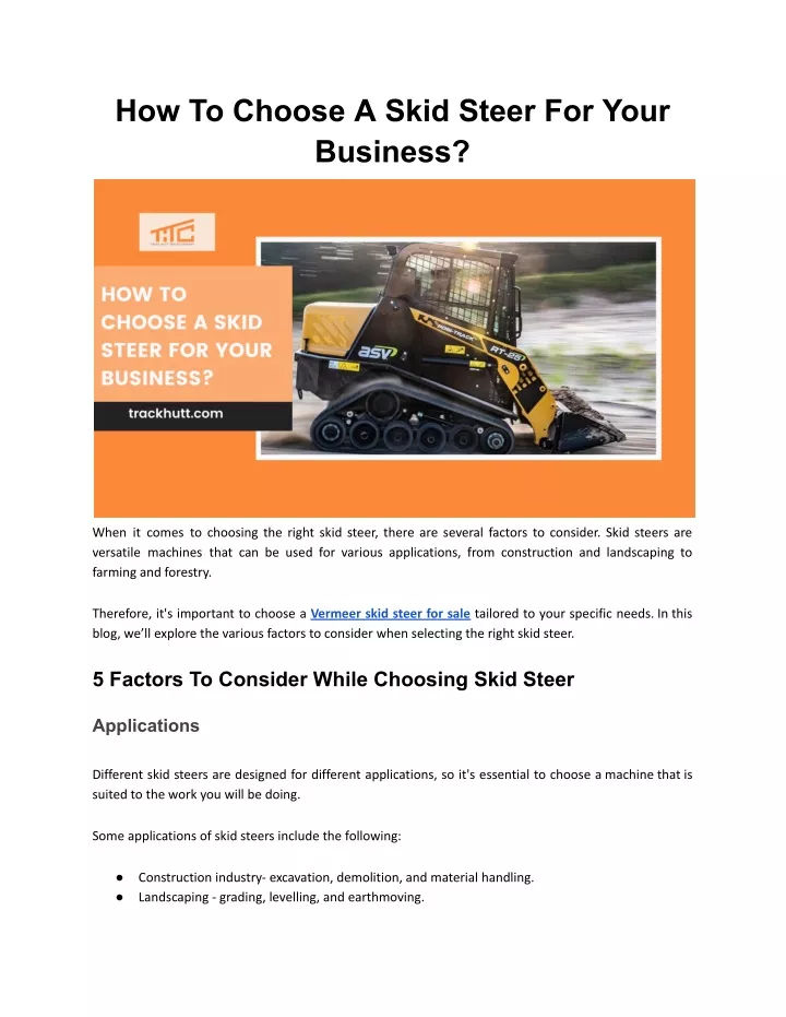 how to choose a skid steer for your business