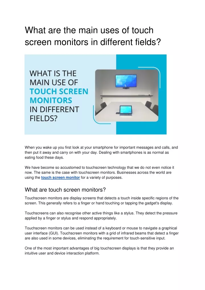 what are the main uses of touch screen monitors