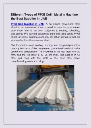 Different Types of PPGI Coil | Metal n Machine the Best Supplier in UAE