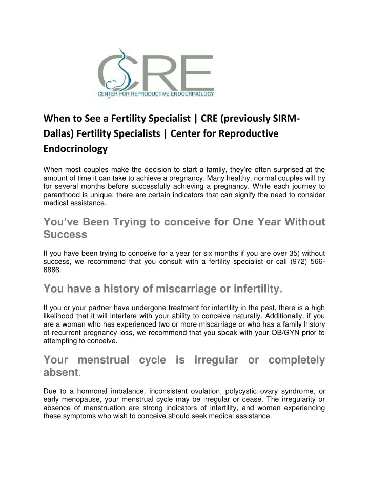 when to see a fertility specialist cre previously