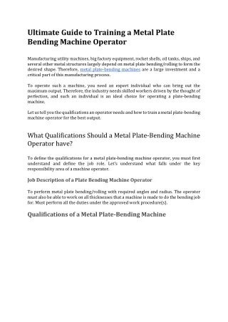 Ultimate Guide to Training a Metal Plate Bending Machine Operator
