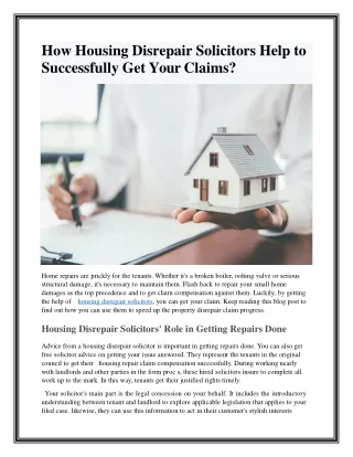 How Housing Disrepair Solicitors Help to Successfully Get Your Claims