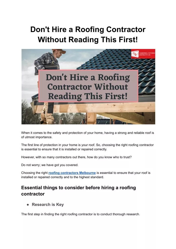 don t hire a roofing contractor without reading