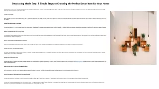 Decorating Made Easy: 8 Simple Steps to Choosing the Perfect Decor Item for Your