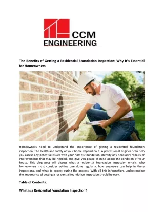 The Benefits of Getting a Residential Foundation Inspection - CCM Engineering
