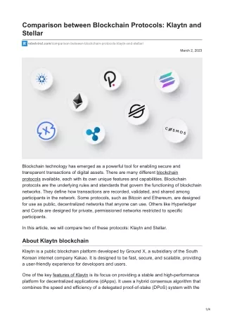 Comparison between Blockchain Protocols: Klaytn and Stellar