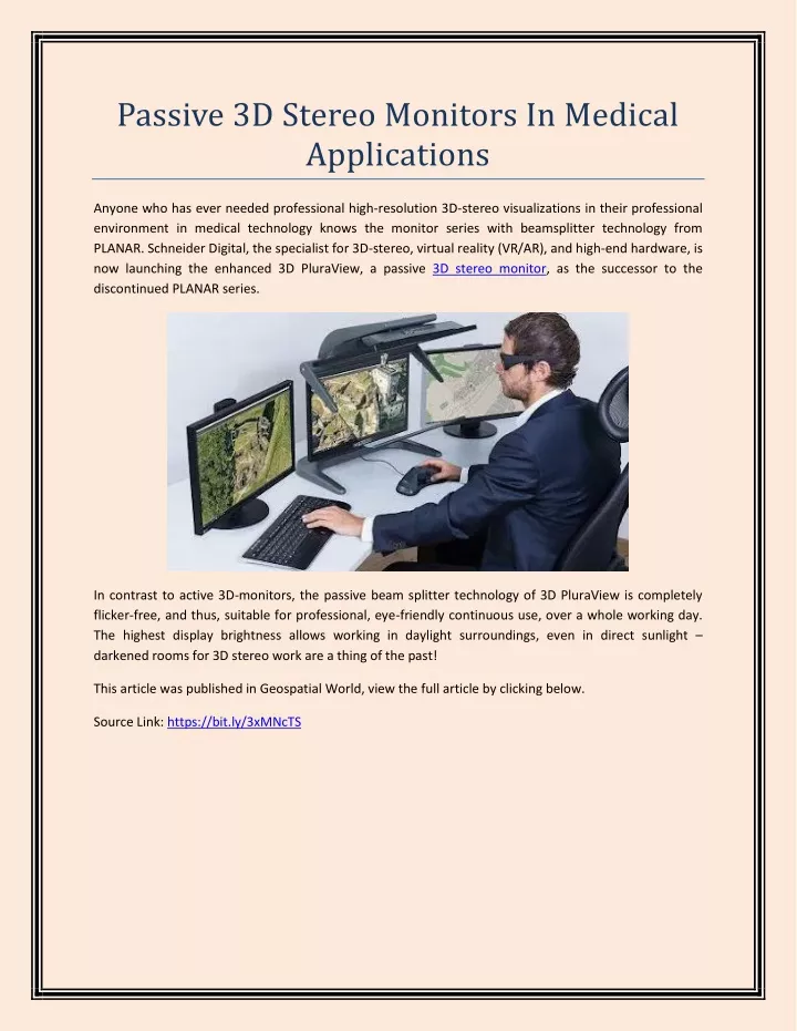 passive 3d stereo monitors in medical applications
