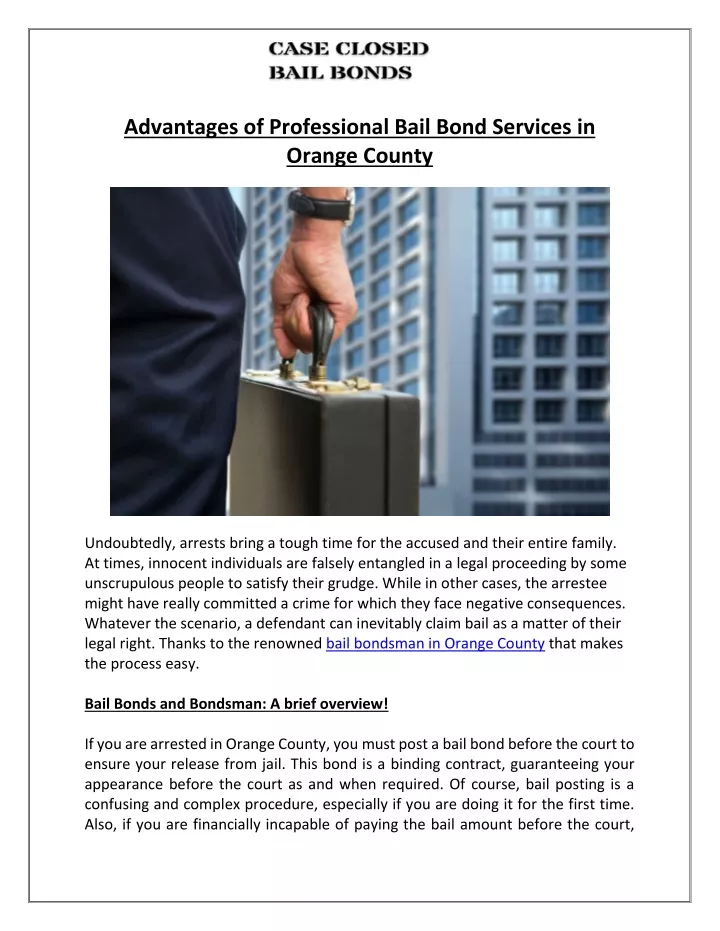 advantages of professional bail bond services