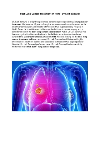 Best Lung Cancer Treatment In Pune