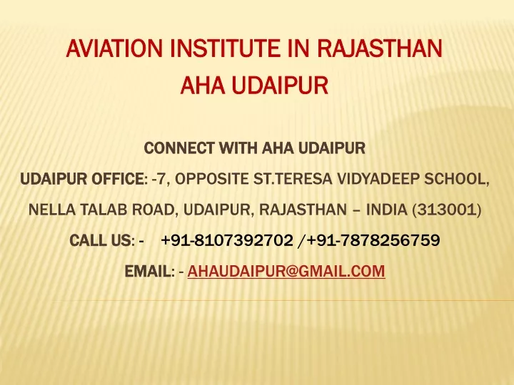 aviation institute in rajasthan aha udaipur