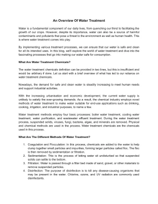 An Overview Of Water Treatment