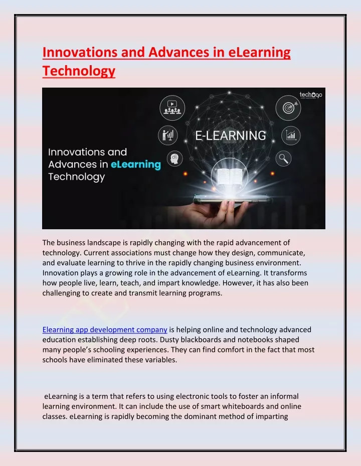 innovations and advances in elearning technology