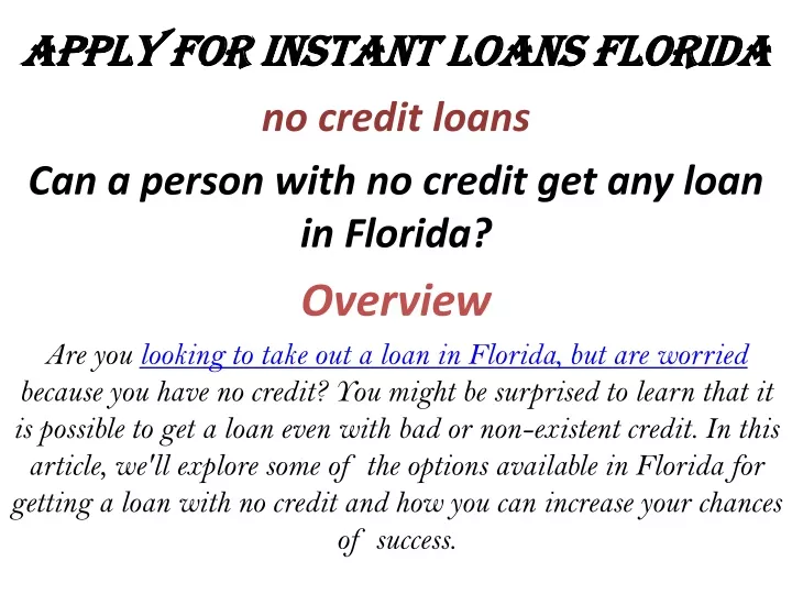 apply for instant loans florida