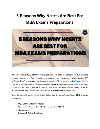 5 reasons why NCERT's are best for MBA exams preparations | PW