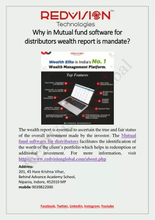 Why in Mutual fund software for distributors wealth report is mandate