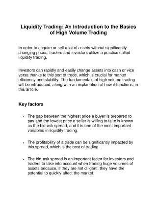 Liquidity Trading - An Introduction to the Basics of High Volume Trading