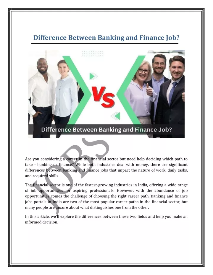 difference between banking and finance job
