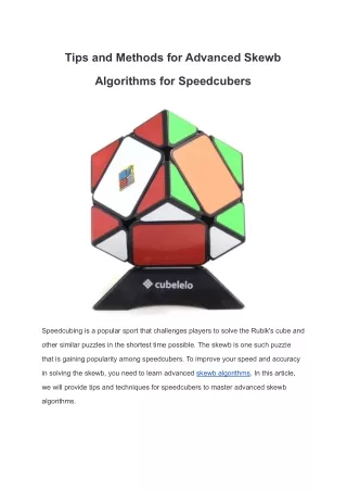 tips and methods for advanced skewb