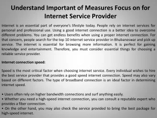 Understand Important of Measures Focus on for Internet Service Provider
