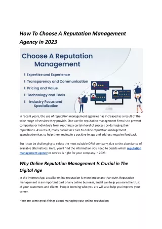 How To Choose A Reputation Management Agency in 2023