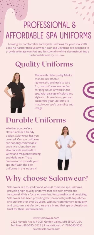 Good Quality Long Lasting Spa Uniforms