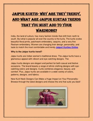 Jaipur Kurtis- why are they trendy, and what are Jaipur kurtas trends that you must add to your wardrobe