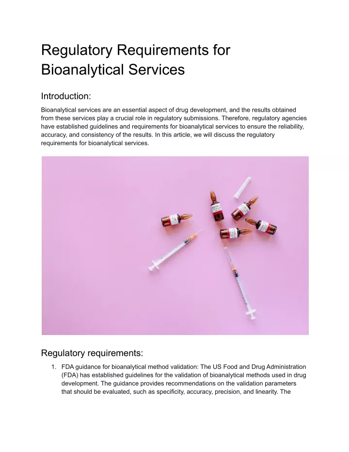 regulatory requirements for bioanalytical services