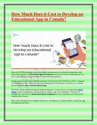 How Much Does it Cost to Develop an Educational App in Canada