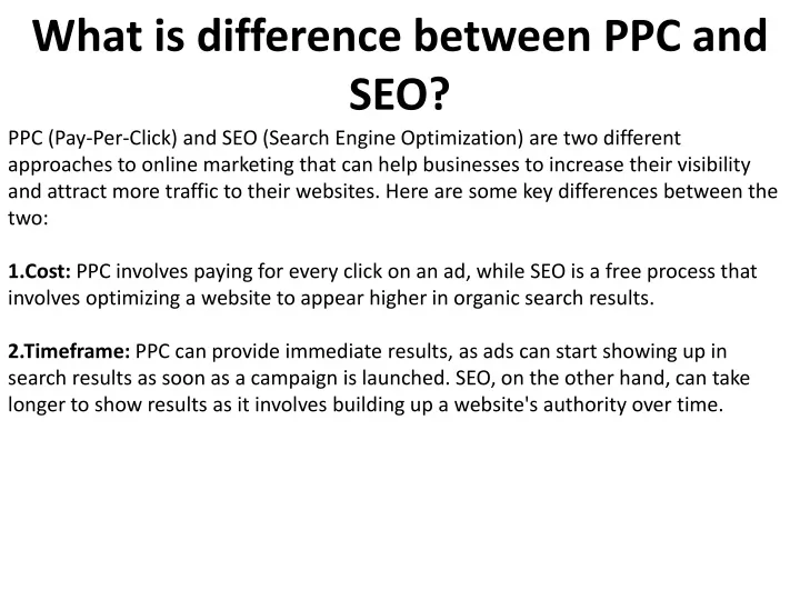 what is difference between ppc and seo