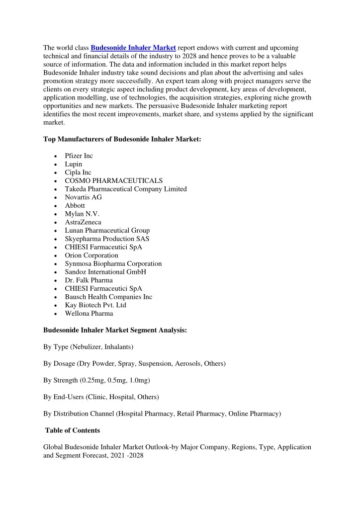 the world class budesonide inhaler market report